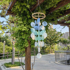 Blau & Weiß Capiz Muschel Windspiel, Natürliche Muschel Deko, Strandhaus Deko, 65cm