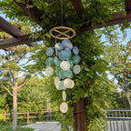 Blau & Weiß Capiz Muschel Windspiel, Natürliche Muschel Deko, Strandhaus Deko, 65cm