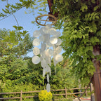 Capiz-Muschel Windspiel, weißes Küstendekor, handgefertigtes Windspiel für Veranda, Garten, Balkon
