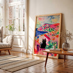 Poster mit schwarzer Katze als Wandbild, lustige Katzenkunst