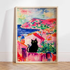 Poster mit schwarzer Katze als Wandbild, lustige Katzenkunst