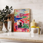 Poster mit schwarzer Katze als Wandbild, lustige Katzenkunst