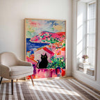Poster mit schwarzer Katze als Wandbild, lustige Katzenkunst