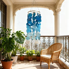 Blaues Capiz-Windspiel mit natürlichen Muscheln, 60 cm, handgefertigtes Indoor- und Outdoor-Windspiel