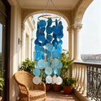 Blaues Capiz-Windspiel mit natürlichen Muscheln, 60 cm, handgefertigtes Indoor- und Outdoor-Windspiel