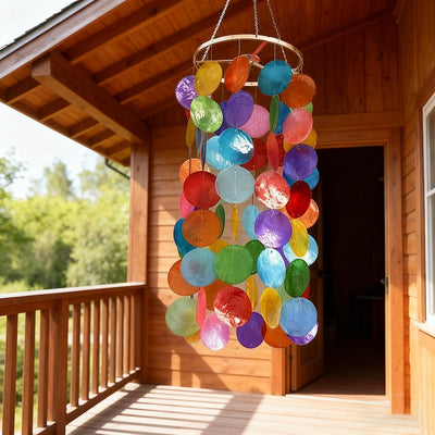 Blaues Capiz-Windspiel mit natürlichen Muscheln, 60 cm, handgefertigtes Indoor- und Outdoor-Windspiel