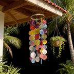 Regenbogen Capiz Muschel Windspiel, handgefertigtes buntes Mobile für Terrasse, Veranda und Garten, 70 cm Länge