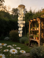Dekoratives Windspiel aus Muscheln und Kristallkugel für Fenster, Garten und Terrasse, Weiß