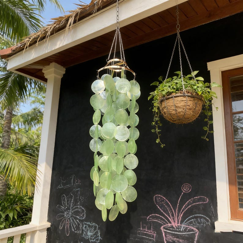 Capiz Muschel Windspiel Mobile Deko Terrasse Boho Wohnaccessoire Geschenk
