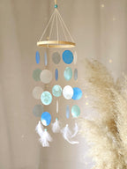 Mobile mit Capizmuscheln Blau Aqua Türkis Weiß Holzring 55 cm