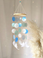 Mobile mit Capizmuscheln Blau Aqua Türkis Weiß Holzring 55 cm