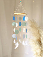 Mobile mit Capizmuscheln Blau Aqua Türkis Weiß Holzring 55 cm
