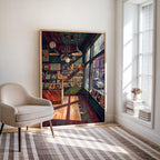 Vintage Schallplattenladen Wandbild Poster, Retro Musikstore Deko für Wohnzimmer, Büro, Studio