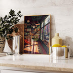 Vintage Schallplattenladen Wandbild Poster, Retro Musikstore Deko für Wohnzimmer, Büro, Studio