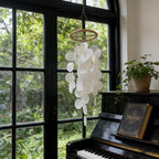 Capiz-Muschel Windspiel weiß, maritimes Hänge-Deko für Terrasse, 72 cm