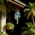Blau & Weiß Capiz Muschel Windspiel, Natürliche Muschel Deko, Strandhaus Deko, 65cm