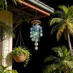Blau & Weiß Capiz Muschel Windspiel, Natürliche Muschel Deko, Strandhaus Deko, 65cm