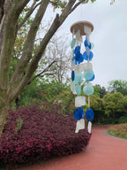 Windspiel aus Capiz-Muscheln, blau-weiß, handgefertigt, Küsten-Dekoration, für Garten und Terrasse, 68 cm Länge