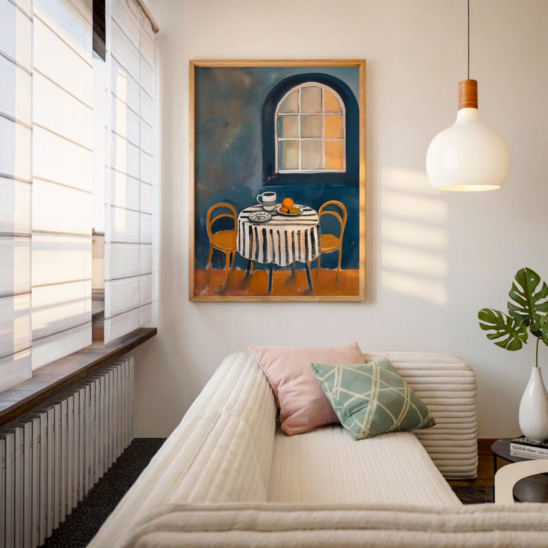 Naiver Stil Wandkunst Druck | Stillleben Küchenecke Bild | Ästhetischer Kunstdruck