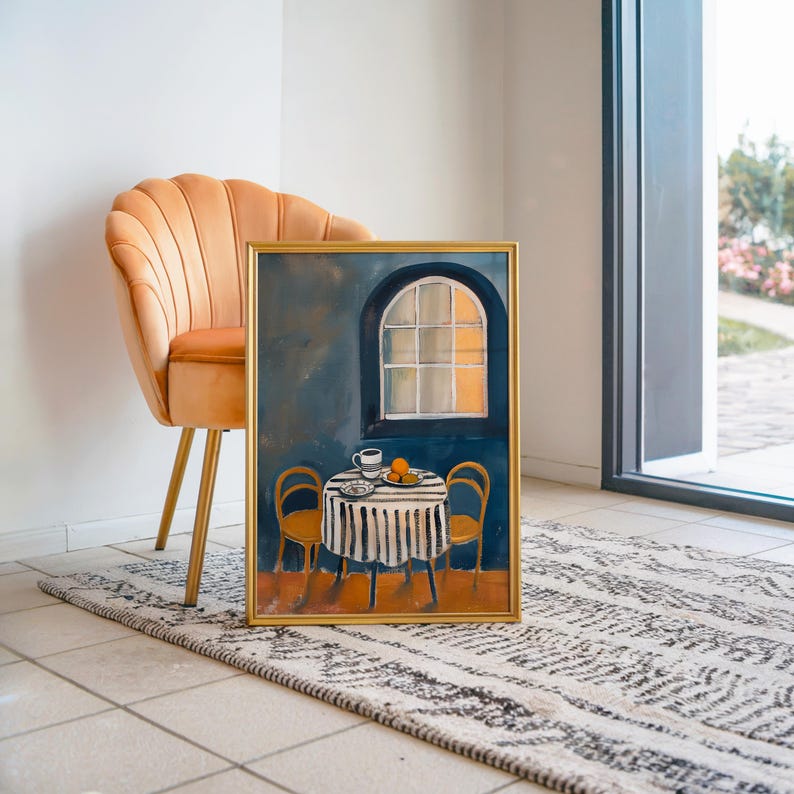 Naiver Stil Wandkunst Druck | Stillleben Küchenecke Bild | Ästhetischer Kunstdruck