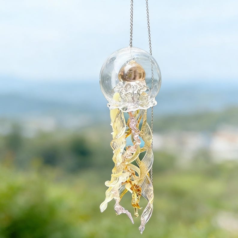 Handgemachtes Glasquallen-Windspiel zum Aufhängen – Mehrschichtiges Design, Innen- und Außenbereich