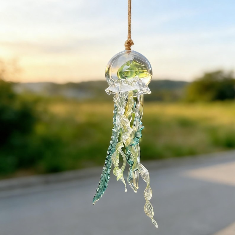Handgemachtes Glasquallen-Windspiel zum Aufhängen – Mehrschichtiges Design, Innen- und Außenbereich