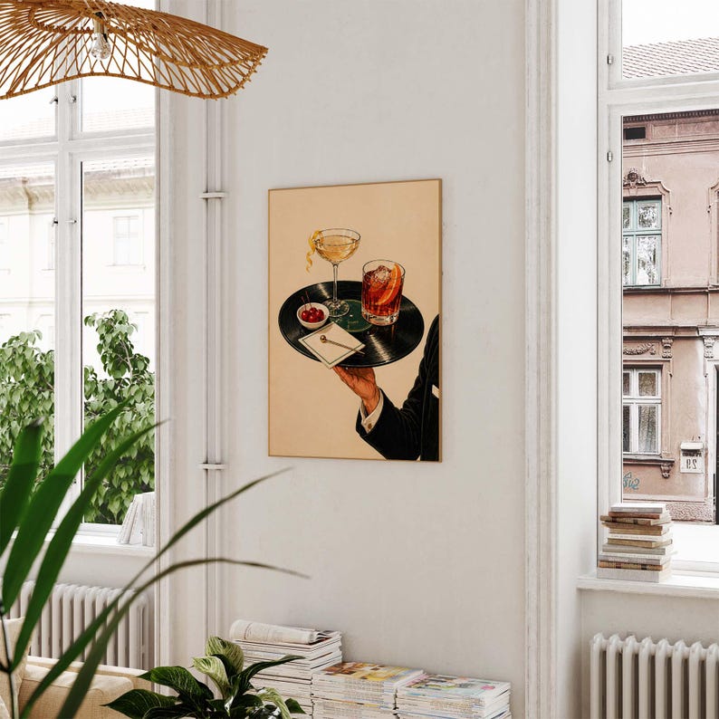 Cocktaildruck auf Vinyl-Schallplatte, Retro-Martini-Lounge-Dekoration, Wandkunst