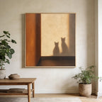 Handgemaltes Katzenölgemälde, Licht-Schatten-Wandkunst, warme Erdton-Palette, Leinwand