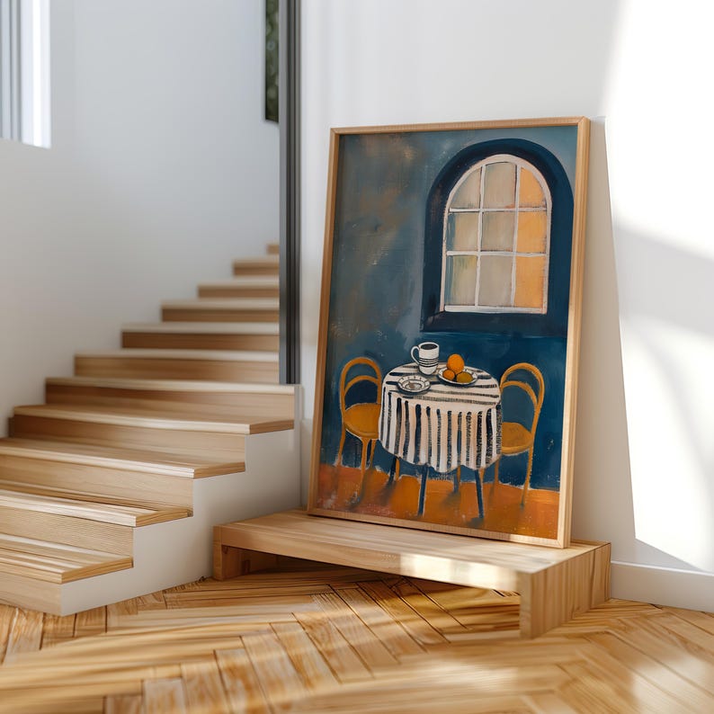 Naiver Stil Wandkunst Druck | Stillleben Küchenecke Bild | Ästhetischer Kunstdruck