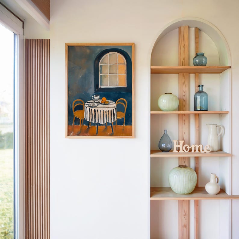 Naiver Stil Wandkunst Druck | Stillleben Küchenecke Bild | Ästhetischer Kunstdruck