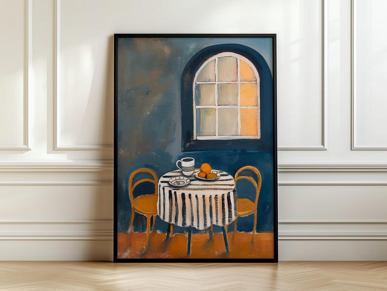 Naiver Stil Wandkunst Druck | Stillleben Küchenecke Bild | Ästhetischer Kunstdruck