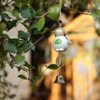 Keramik Windspiel mit Vögeln, Hasen und Blumen für Balkon, Terrasse und Garten – Japanisch inspiriertes Deko-Set
