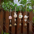 Keramik Windspiel mit Vögeln, Hasen und Blumen für Balkon, Terrasse und Garten – Japanisch inspiriertes Deko-Set