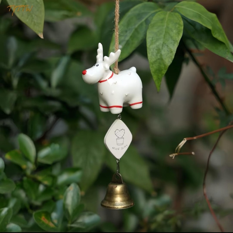 Keramik Windspiel mit Vögeln, Hasen und Blumen für Balkon, Terrasse und Garten – Japanisch inspiriertes Deko-Set