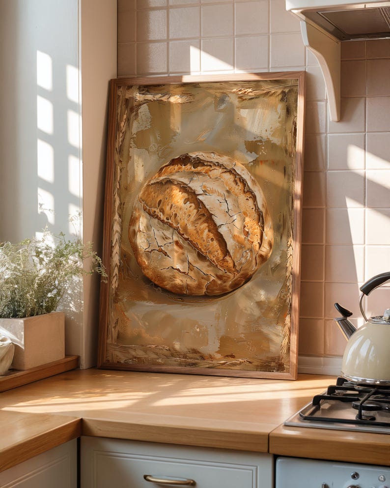 Stillleben Bäckerei Wandkunst | Vintage Brot Gemälde Druck, Klein Ölgemälde Poster, Rustikale Kulinarische Küchendekoration