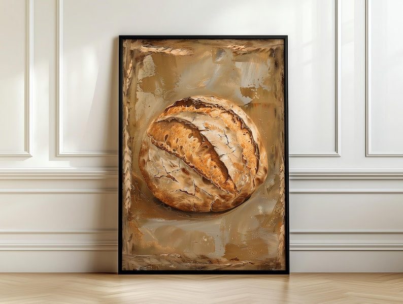 Stillleben Bäckerei Wandkunst | Vintage Brot Gemälde Druck, Klein Ölgemälde Poster, Rustikale Kulinarische Küchendekoration