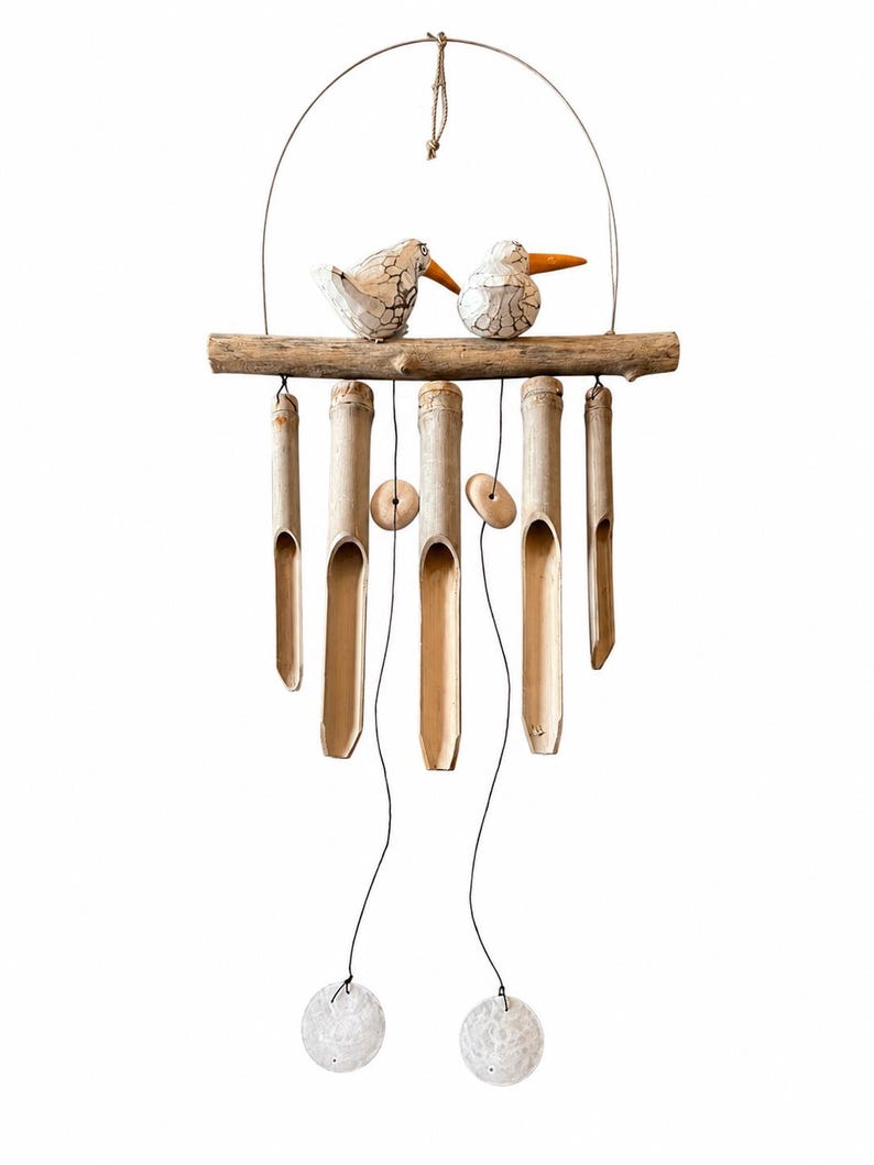 Nature Windspiel Vögel aus Balsaholz und Bambus, 50 cm