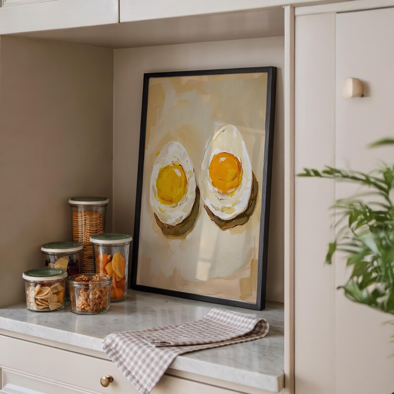 Eier Stillleben Poster, Frühstück Gemälde Druck, Café Wandkunst, Küchen Kunstwerk