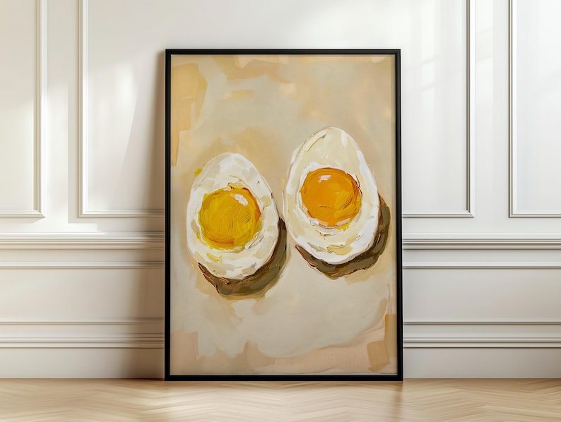 Eier Stillleben Poster, Frühstück Gemälde Druck, Café Wandkunst, Küchen Kunstwerk