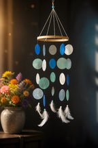Mobile mit Capizmuscheln Blau Aqua Türkis Weiß Holzring 55 cm