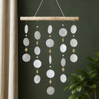 White Capiz Shell Wind Chime Boho Mobile 50 cm – Handcrafted Decor for Balcony, Terrace & Indoor Rooms