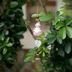 Keramik Windspiel mit Vögeln, Hasen und Blumen für Balkon, Terrasse und Garten – Japanisch inspiriertes Deko-Set