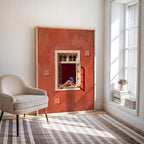 Kunstdruck Lesende Frau am Fenster, Terrakotta Wandbild, Minimalistische Dekoration für Leseecke
