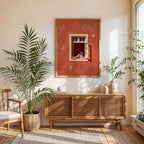 Kunstdruck Lesende Frau am Fenster, Terrakotta Wandbild, Minimalistische Dekoration für Leseecke