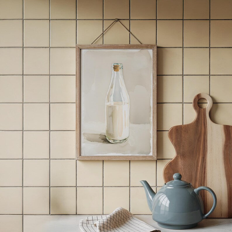 Milchbild Frühstück Stillleben Gemälde, Impasto Stil Wandkunst, Bauernhaus Küche Dekor, Galerie Kunstdruck, Milch Liebhaber Geschenk