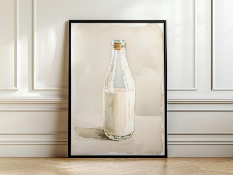 Milchbild Frühstück Stillleben Gemälde, Impasto Stil Wandkunst, Bauernhaus Küche Dekor, Galerie Kunstdruck, Milch Liebhaber Geschenk