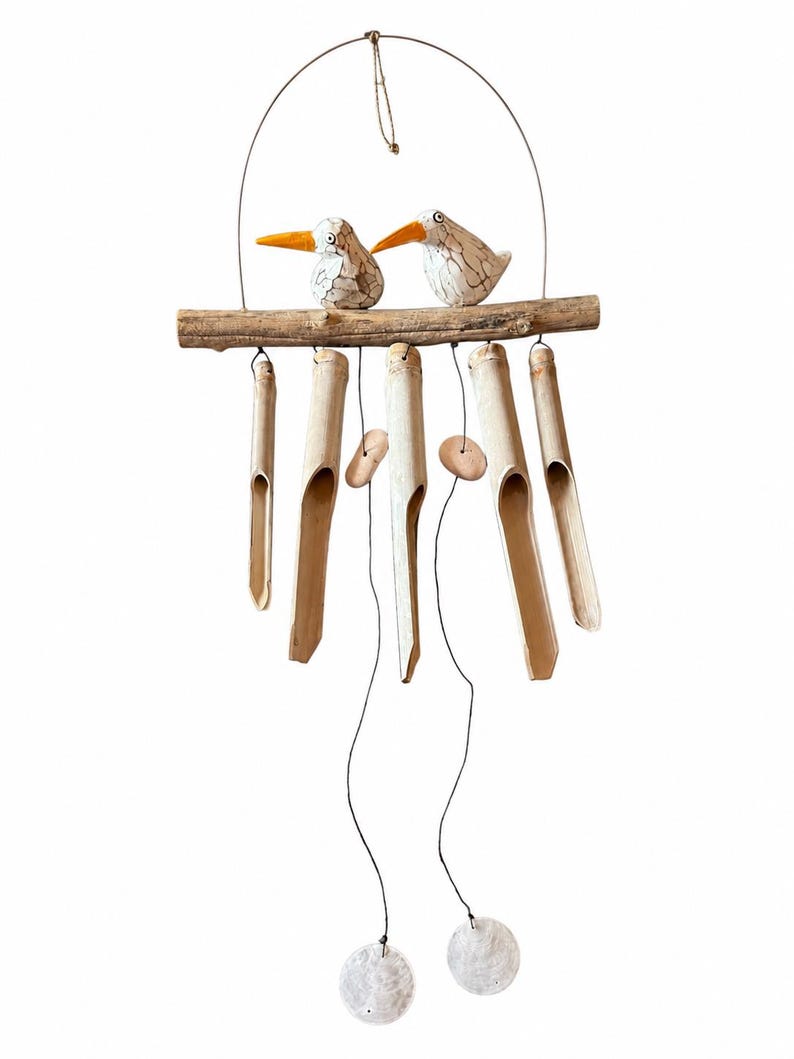 Nature Windspiel Vögel aus Balsaholz und Bambus, 50 cm
