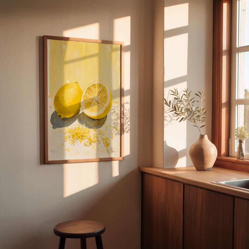 Zitronen Malerei Stillleben | Moderner Küchendruck, Ölgemälde Impasto Texturen, Zeitgenössische Kunst für Esszimmer