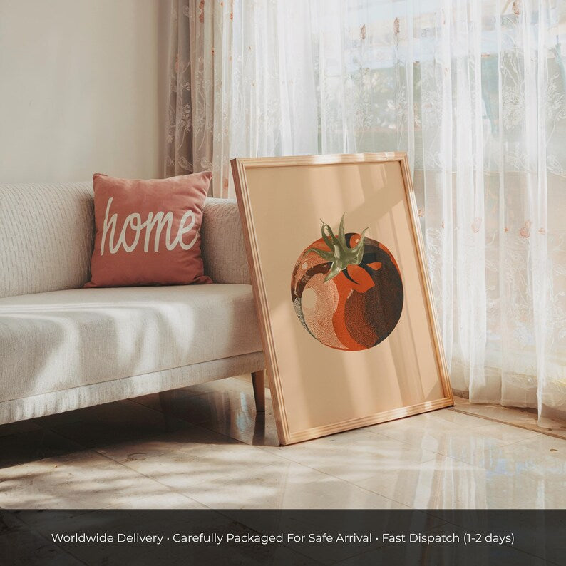 Tomate Pop Art Druck | Küchendekor | bunte Wandkunst, fröhliches Design, Polka-Dot