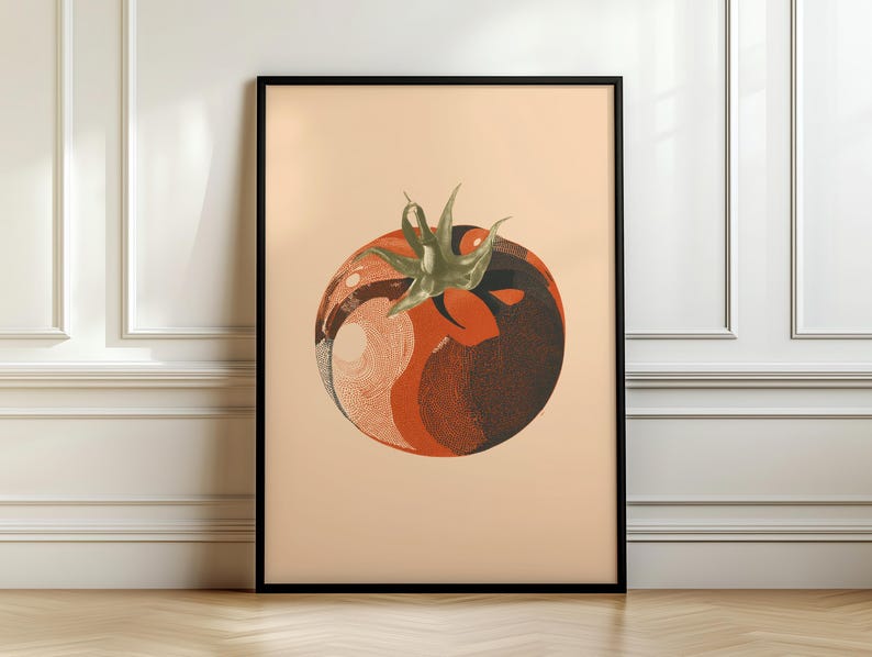 Tomate Pop Art Druck | Küchendekor | bunte Wandkunst, fröhliches Design, Polka-Dot
